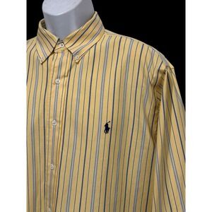 Ralph Lauren Mens Shirt Yellow Blue Stripe Oxford Navy Pony‎ Button XL 17
